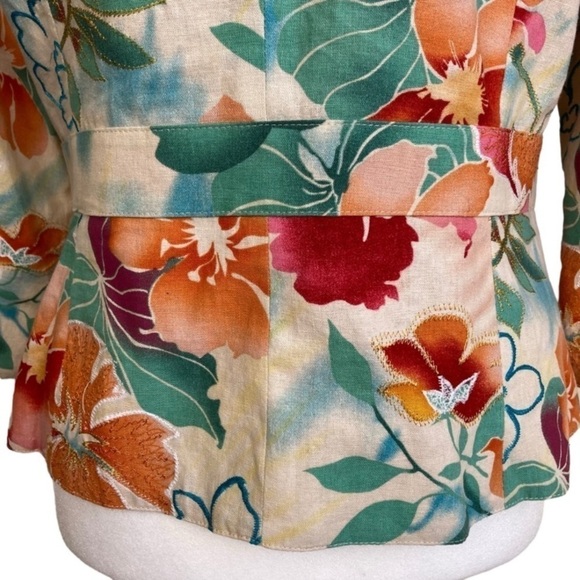 Coldwater Creek Colorful Floral Embroidered Linen Blend Boho Blazer Jacket Sz 8P - Picture 6 of 16